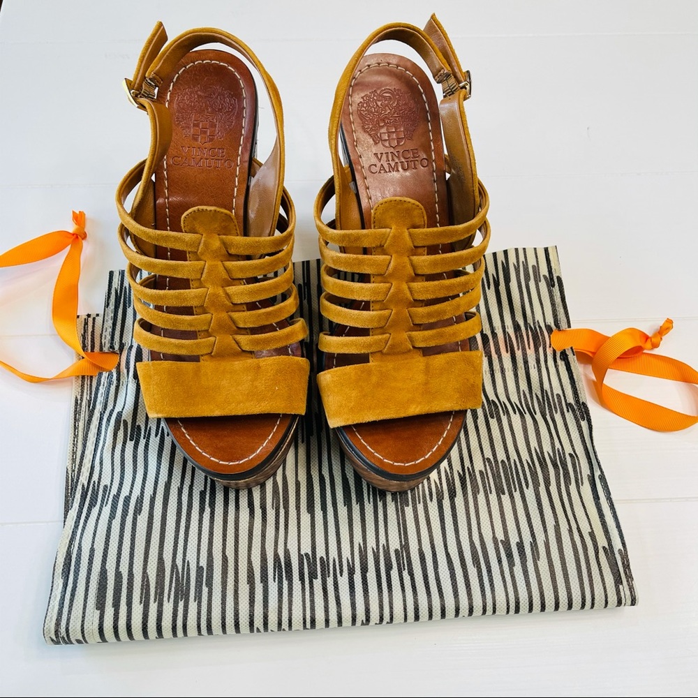 Vince Camuto Brown Suede Wood Platform Wedge